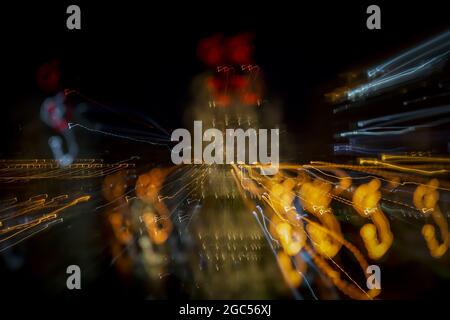Busy city night with random motion blur lines Stock Photo