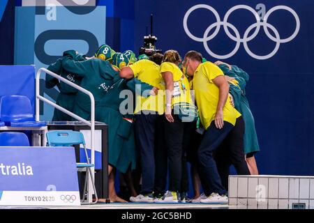 Tokyo, Japan. 07th Aug, 2021. TOKYO, JAPAN - AUGUST 7: Team Australia during the Tokyo 2020 Olympic Waterpolo Tournament Women's Classification 5th-6th match between Netherlands and Australia at Tatsumi Waterpolo Centre on August 7, 2021 in Tokyo, Japan (Photo by Marcel ter Bals/Orange Pictures) NOCNSF Credit: Orange Pics BV/Alamy Live News Stock Photo