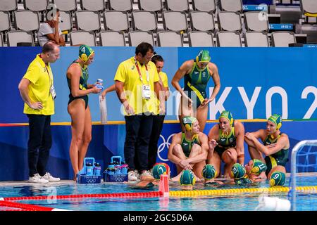 Tokyo, Japan. 07th Aug, 2021. TOKYO, JAPAN - AUGUST 7: Team Australia during the Tokyo 2020 Olympic Waterpolo Tournament Women's Classification 5th-6th match between Netherlands and Australia at Tatsumi Waterpolo Centre on August 7, 2021 in Tokyo, Japan (Photo by Marcel ter Bals/Orange Pictures) NOCNSF Credit: Orange Pics BV/Alamy Live News Stock Photo