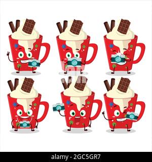 Photographer profession emoticon with frappe coffee cartoon character. Vector illustration Stock Vector