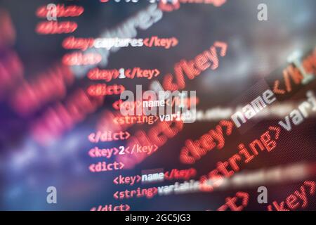 Notebook closeup photo. CSS, JavaScript and HTML usage. Monitor closeup ...