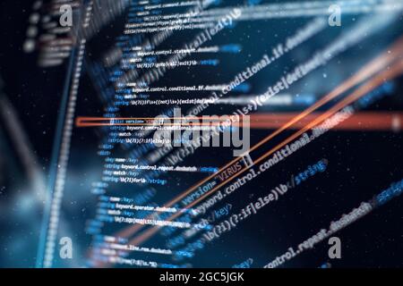 Notebook closeup photo. CSS, JavaScript and HTML usage. Monitor closeup ...