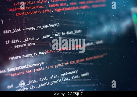 Notebook closeup photo. CSS, JavaScript and HTML usage. Monitor closeup of function source code. Stock Photo