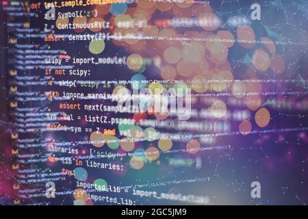 HTML5 in editor for website development. Website HTML Code on the Laptop Display Closeup Photo. Modern tech. Innovative startup project. Stock Photo