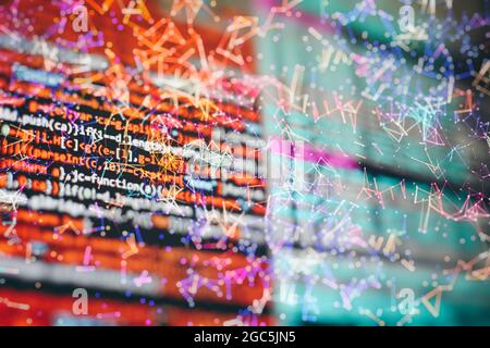 Abstract computer script code. Programming code screen of software developer. Software Programming Work Time. Code text written and created entirely b Stock Photo