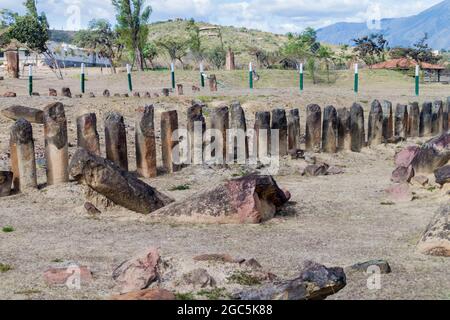 Archeological site El Infernito with a collection of stone menhirs. Villa de Leyva town, Colombia. Stock Photo