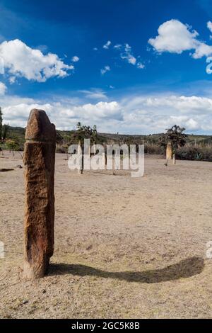 Archeological site El Infernito with a collection of stone menhirs. Villa de Leyva town, Colombia. Stock Photo