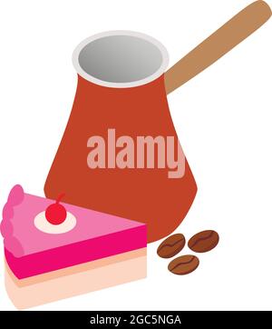 Turkish coffee icon isometric vector. Piece cake, coffee bean and turk. Turkish tradition Stock Vector