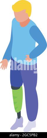 Boy prosthetic leg icon isometric vector. Amputee prothesis. Handicapped person Stock Vector