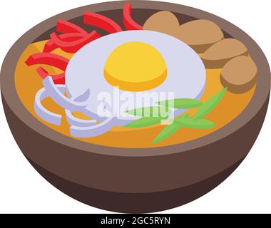 Korean egg fried icon isometric vector. Chinese food. Snack soup Stock Vector