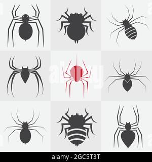 Set of vector spider icons on gray background. Easy editable layered vector illustration. Animals. Insect. Stock Vector