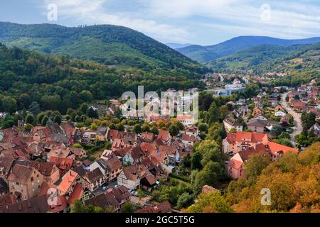 View of the Kaysersberg village bethween vineyards in Alsace during the summer Stock Photo