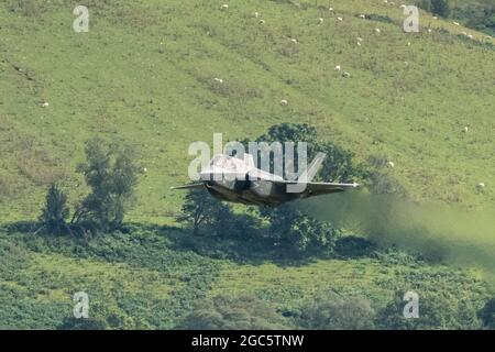 F35B Low level through the Mach Loop. Stock Photo