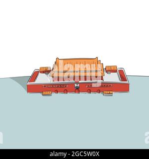 forbidden city in beijing China hand drawn with black lines isolated on white background illustration vector Stock Vector