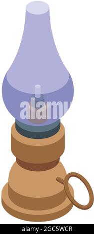 Kerosene lantern icon isometric vector. Old lamp. Oil candle fire Stock Vector