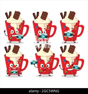 Photographer profession emoticon with frappe coffee cartoon character. Vector illustration Stock Vector