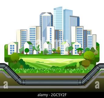 Pipeline for various purposes. Underground part of system. Providing city with ecologically clean water, sewerage drainage, safe gas and oil. Isolated Stock Vector