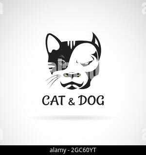 Cartoon black cat head with half skull, cute Schrodinger's cat ...