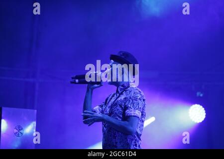 JULY 30, 2021 - GENOA (ITALY): Italian pop band Subsonica plays at Goa-Boa Festival in Genoa. Italy Stock Photo