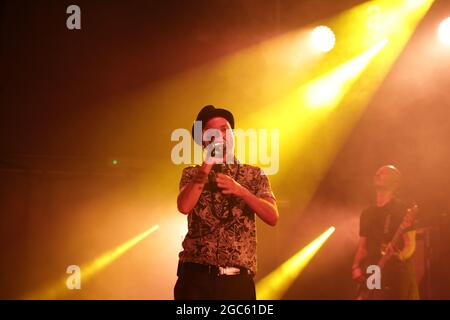 JULY 30, 2021 - GENOA (ITALY): Italian pop band Subsonica plays at Goa-Boa Festival in Genoa. Italy Stock Photo