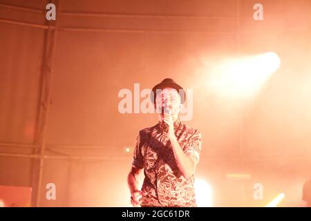 JULY 30, 2021 - GENOA (ITALY): Italian pop band Subsonica plays at Goa-Boa Festival in Genoa. Italy Stock Photo