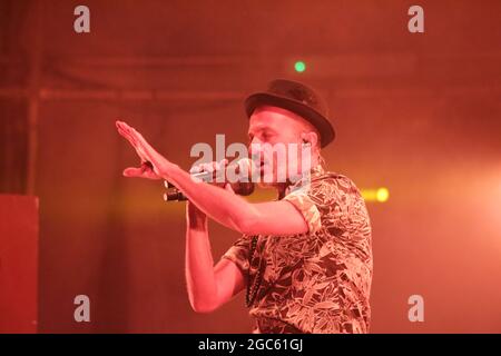 JULY 30, 2021 - GENOA (ITALY): Italian pop band Subsonica plays at Goa-Boa Festival in Genoa. Italy Stock Photo