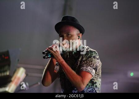 JULY 30, 2021 - GENOA (ITALY): Italian pop band Subsonica plays at Goa-Boa Festival in Genoa. Italy Stock Photo