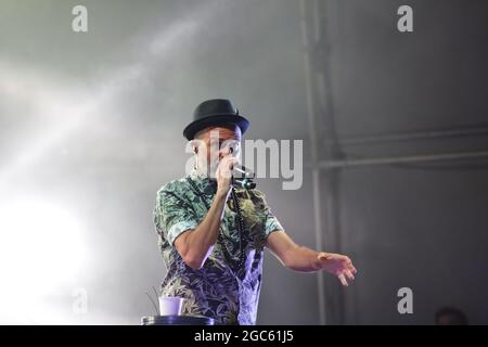 JULY 30, 2021 - GENOA (ITALY): Italian pop band Subsonica plays at Goa-Boa Festival in Genoa. Italy Stock Photo