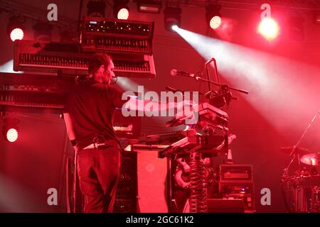 JULY 30, 2021 - GENOA (ITALY): Italian pop band Subsonica plays at Goa-Boa Festival in Genoa. Italy Stock Photo