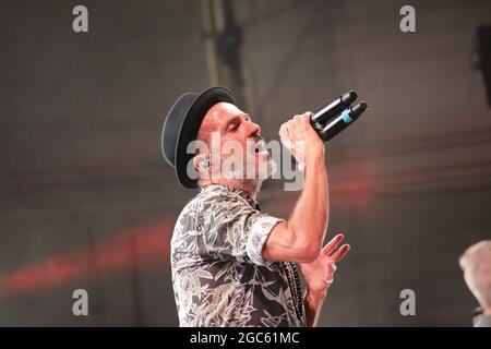 JULY 30, 2021 - GENOA (ITALY): Italian pop band Subsonica plays at Goa-Boa Festival in Genoa. Italy Stock Photo