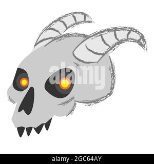 Halloween ghostly skull of the goat with glowing eye sockets. Creepy and funny cartoon vector illustration isoalted on white. Stock Vector