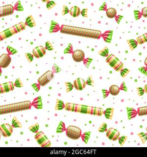 Vector Candy Seamless Pattern, square repeating wrapped candies background for child textile, poster with cut out illustrations of different wrapped r Stock Vector