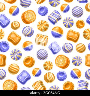 Vector Candy Seamless Pattern, square repeating caramel candies background for child textile, poster with cut out illustrations of variety yummy hard Stock Vector