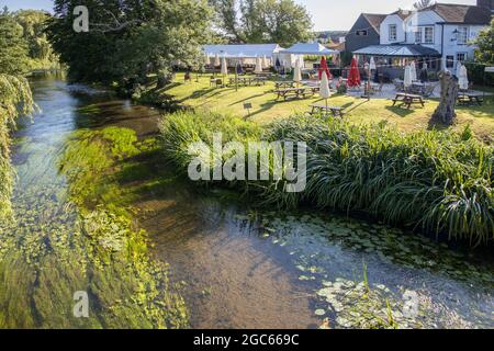 the tickled trout pubon the banks of the river stour in the village of wye in kent Stock Photo