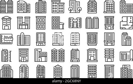 Multistory building icons set outline vector. Architecture interior. House design Stock Vector