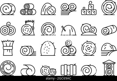 Bale of hay icons set outline vector. Agriculture hay bale. Dried haystack Stock Vector