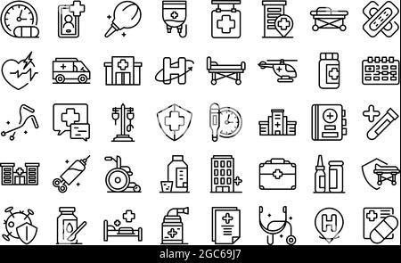 Hospitalization icons set outline vector. Medical health. Bed insurance Stock Vector