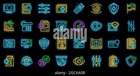 Control icons set. Outline set of control vector icons neon color on black Stock Vector