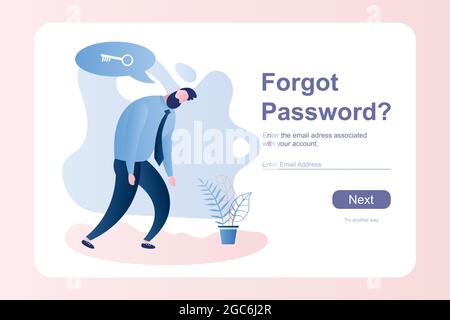 Unhappy businessman with speech bubble,forgot password web page template,trendy style vector illustration Stock Vector