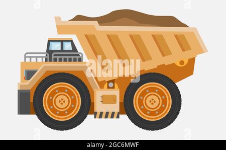 Dump truck with body full of soil on white background. EPS 10. Stock Vector