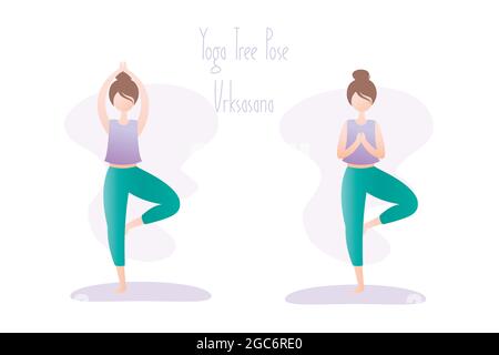 Girl doing yoga flat vector illustration. Vrikshasana. Fitness training.  Young african american woman standing in tree pose isolated cartoon  character with outline elements on white background 4190924 Vector Art at  Vecteezy