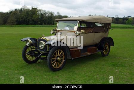 Vintage 1914 Sunbeam Motor car in isolated in field. Stock Photo