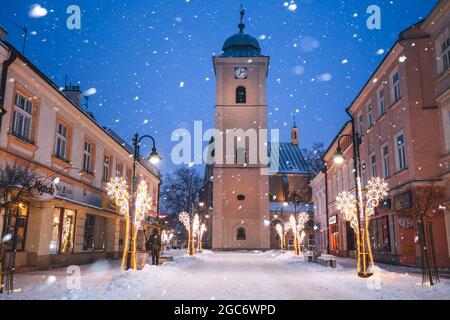 Poland, Subcarpathia, Rzeszow, Old town at dusk in winter Stock Photo