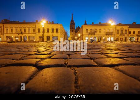 Poland, Lesser Poland, Nowy Sacz, Cobblestone on town square Stock Photo