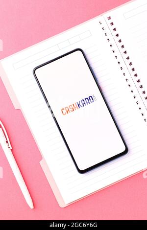 Assam, India - August 6, 2021 : Cashkaro logo on phone screen stock image. Stock Photo