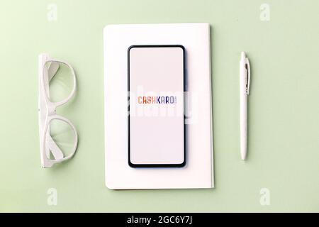 Assam, India - August 6, 2021 : Cashkaro logo on phone screen stock image. Stock Photo