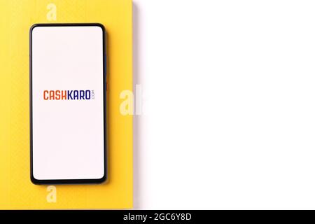 Assam, India - August 6, 2021 : Cashkaro logo on phone screen stock image. Stock Photo