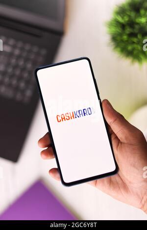 Assam, India - August 6, 2021 : Cashkaro logo on phone screen stock image. Stock Photo