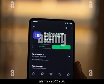 Assam, India - August 6, 2021 : Cashkaro logo on phone screen stock image. Stock Photo