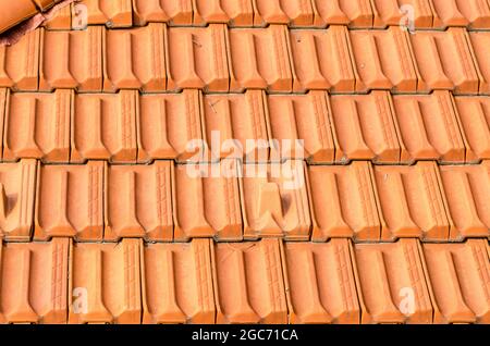 House with roofs and tiles in the shape of a roof and roofs for snow, double-pitched pavilion line Stock Photo